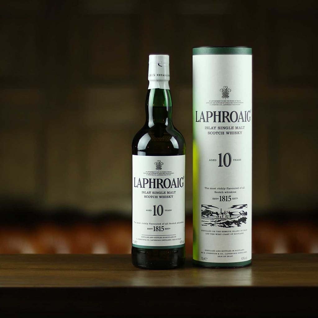 Laphroaig 10 year old islay whisky bottle