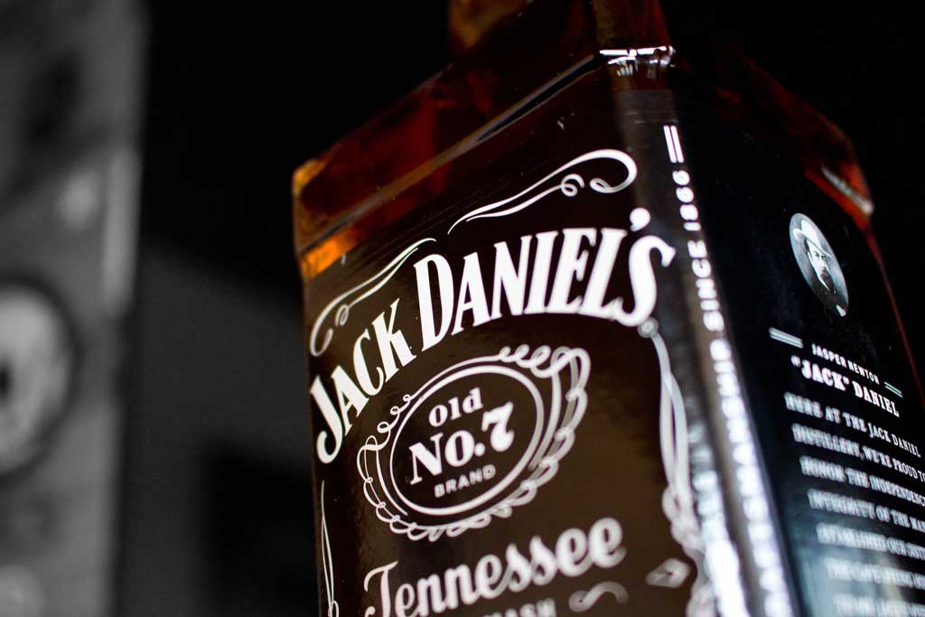 Close view of Jack Daniels no.7 Tennessee whiskey