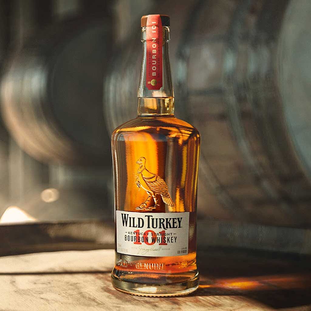 Bottle of Wild Turkey 101 proof Kentucky straight bourbon