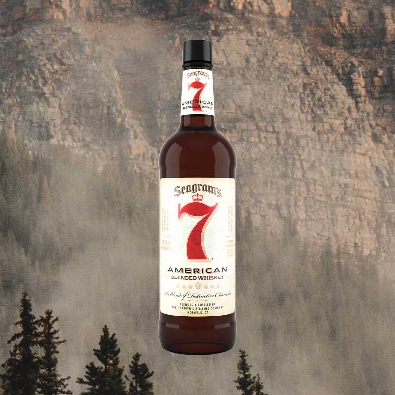 Bottle of Seagram's 7 Crown American Blended Whiskey