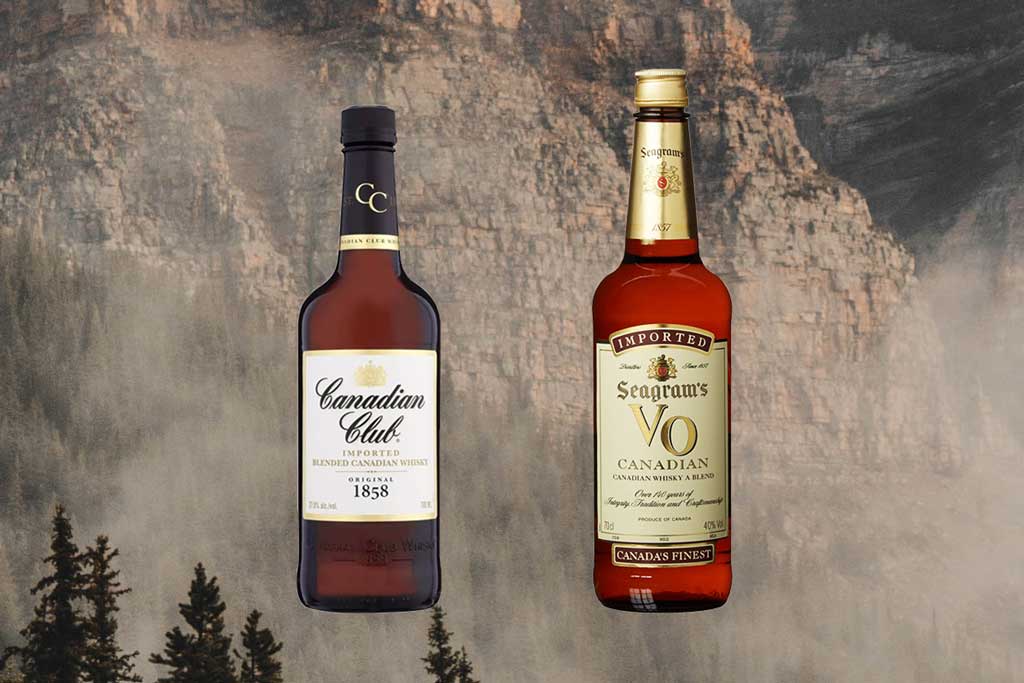 Canadian Club and Seagram's VO whisky bottles side by side