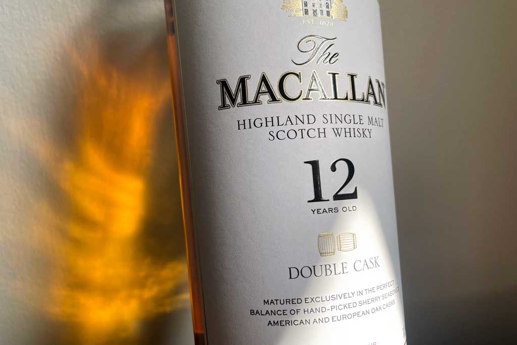 Close view of Macallan Double Cask whisky bottle
