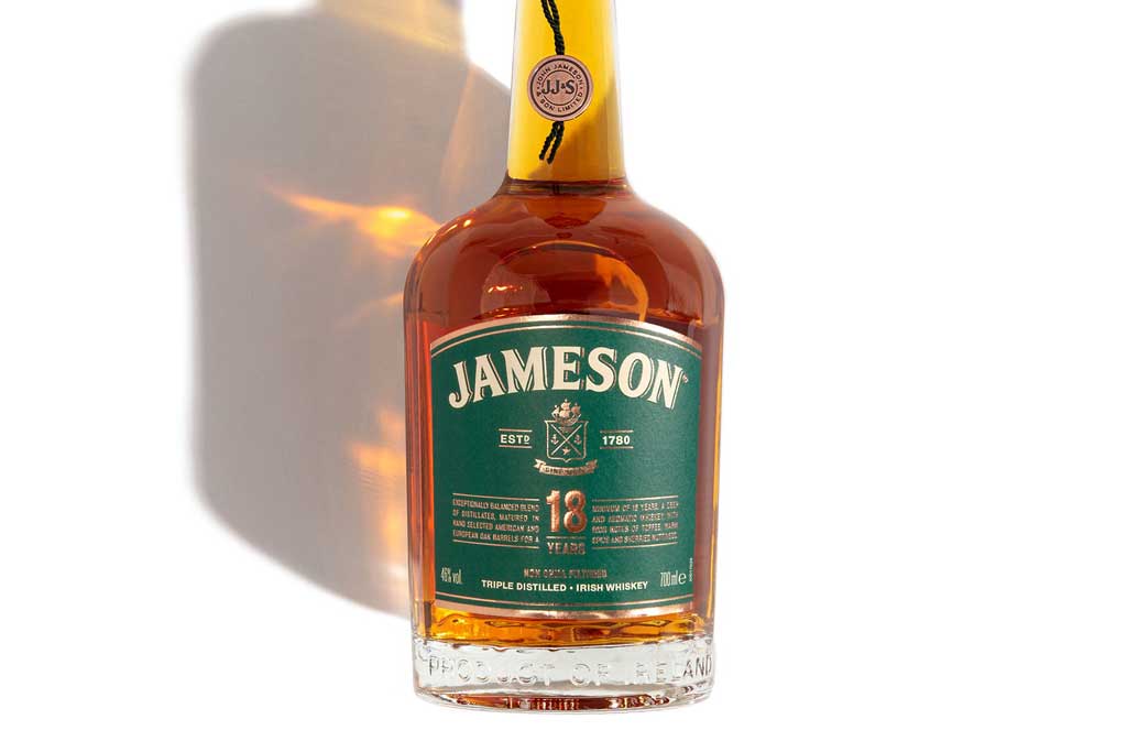 Bottle of Jameson 18 Year Old Whiskey on white background