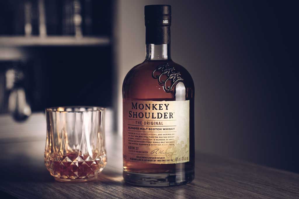 Bottle of Monkey Shoulder blended malt Scotch whisky