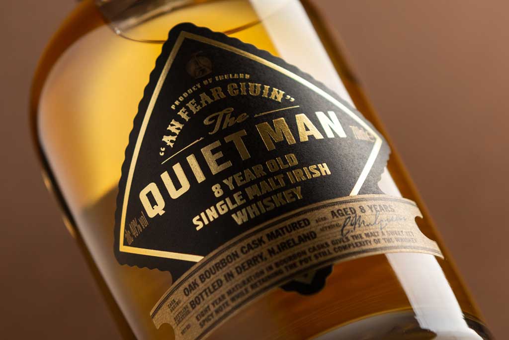 Close view of The Quiet Man 8 Year Old single malt Irish whiskey
