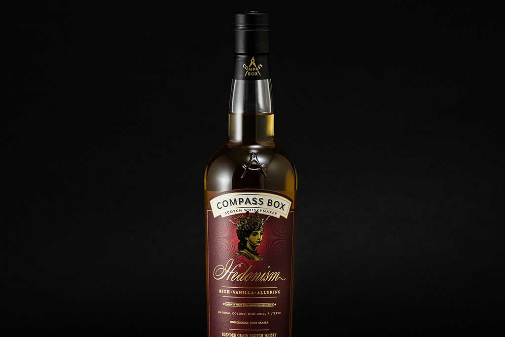 Bottle of Compass Box Hedonism blended grain Scotch whisky