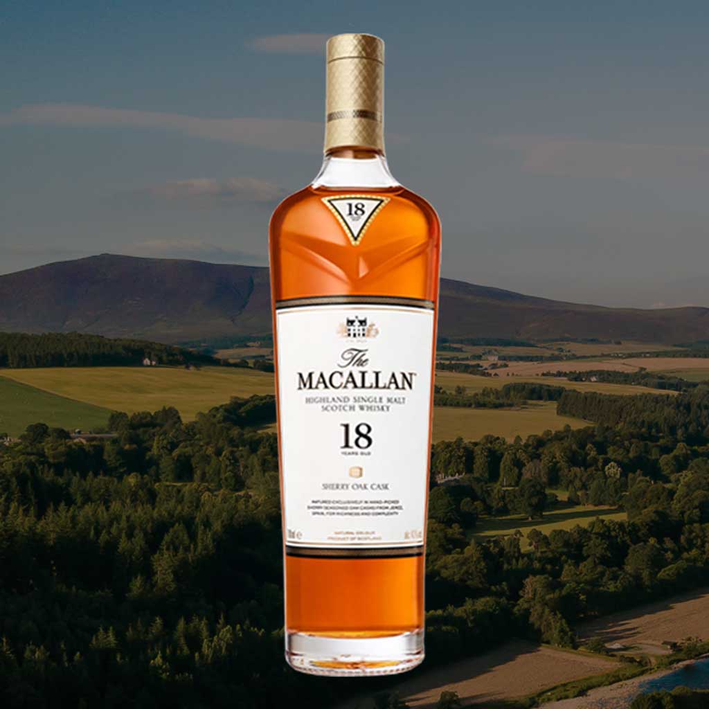 Bottle of Macallan 18 Sherry Oak single malt whisky