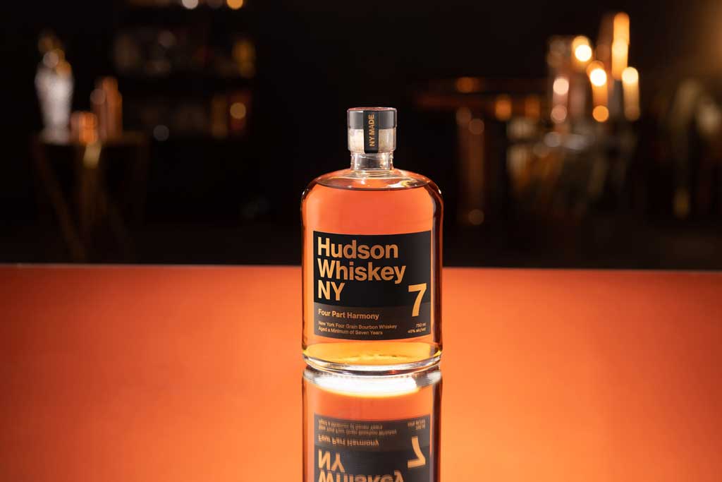 Bottle of Hudson four grain bourbon whiskey
